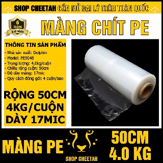 Màng chít PE 4kg*50cm – Màng cuốn pallet – Màng co bọc hàng hóa – Dính và dai chắc – Rộng 50cm x 4kg/cuộn