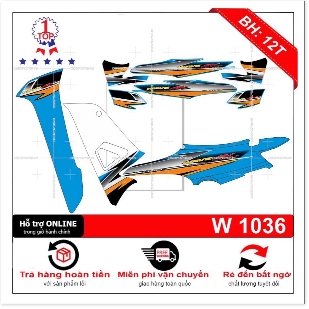 ( Quí khách vui lòng mang ra tiệm cho thợ dán ) Tem wave a 2016 xanh