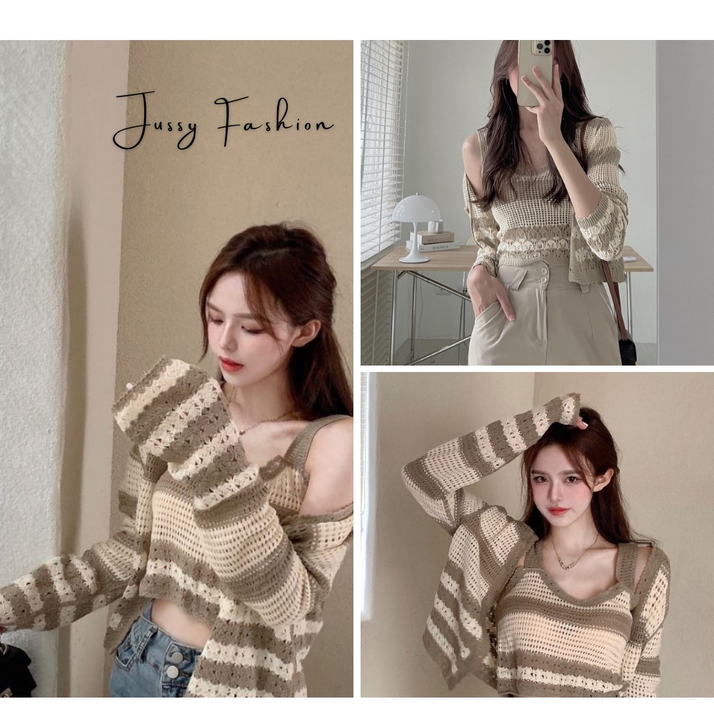 Set áo len lưới Juss Official Chất Lưới Đan Chắc Chắn Gồm áo khoác và áo 2 dây bên trong siêu xinh