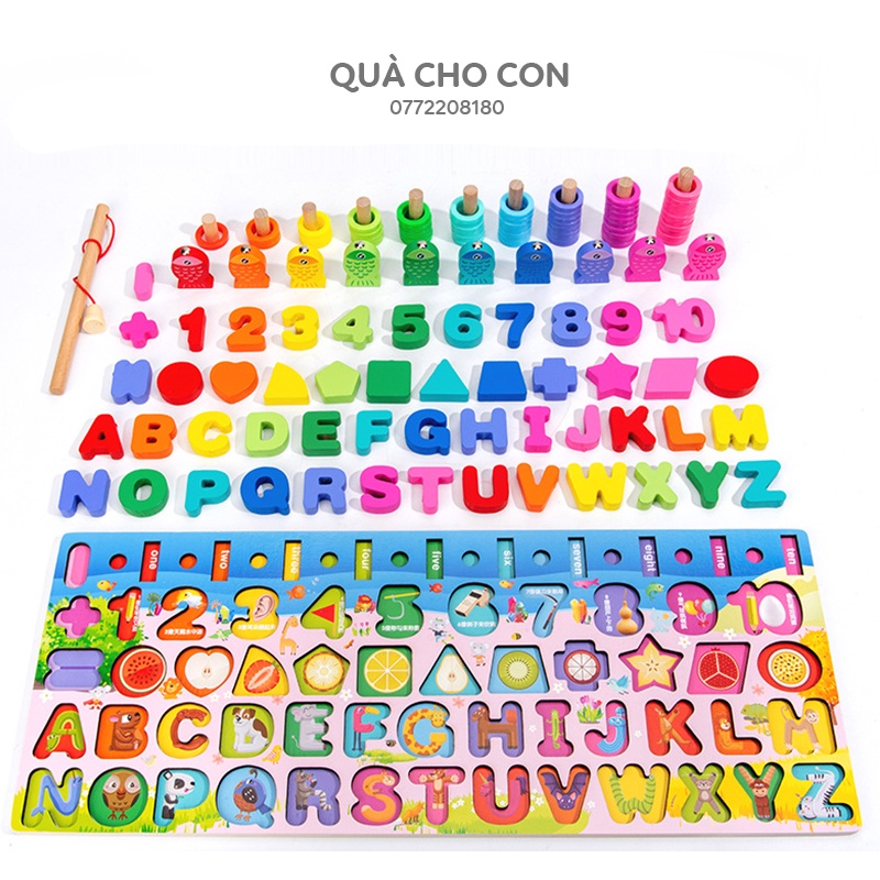 BẢNG CÂU CÁ - BẢNG LOGARIT ĐA NĂNG BẰNG GỖ KÈM CHỮ CÁI VÀ SỐ ĐẾM CÙNG CÁC CHI TIẾT THEO CHỦ ĐỀ CHO BÉ HỌC NHẬN THỨC