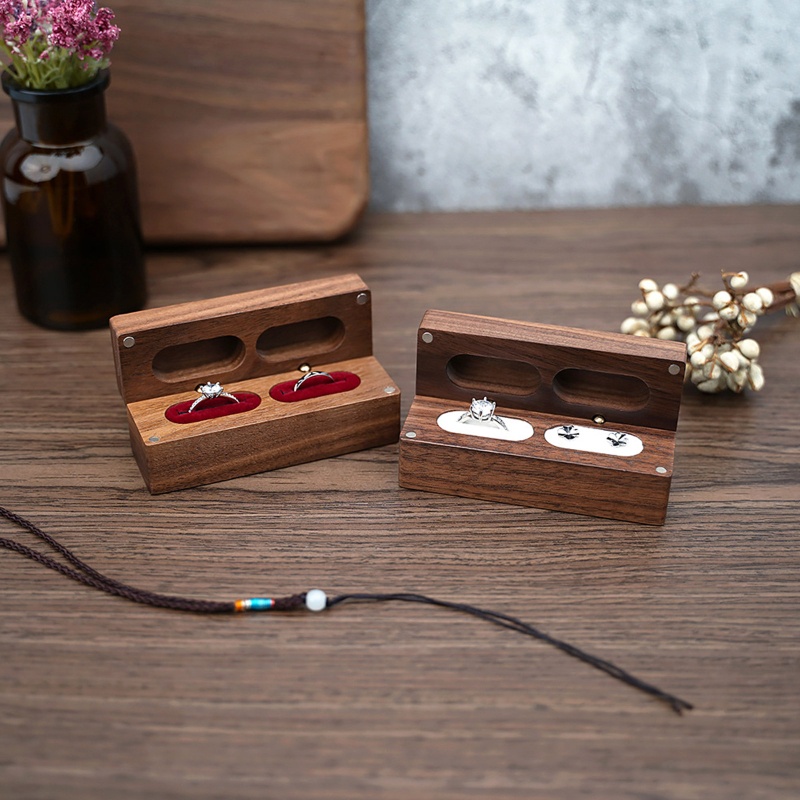 Flgo Hộp Đựng Nhẫn Cưới Kim Cương Màu Đen Óc Chó