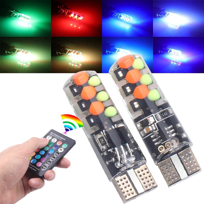T10 6SMD 5050 RGB LED Car Lights Set LED Bulbs, RGB Flashing Cilicone Car Width Lamp With Remote Control 12V