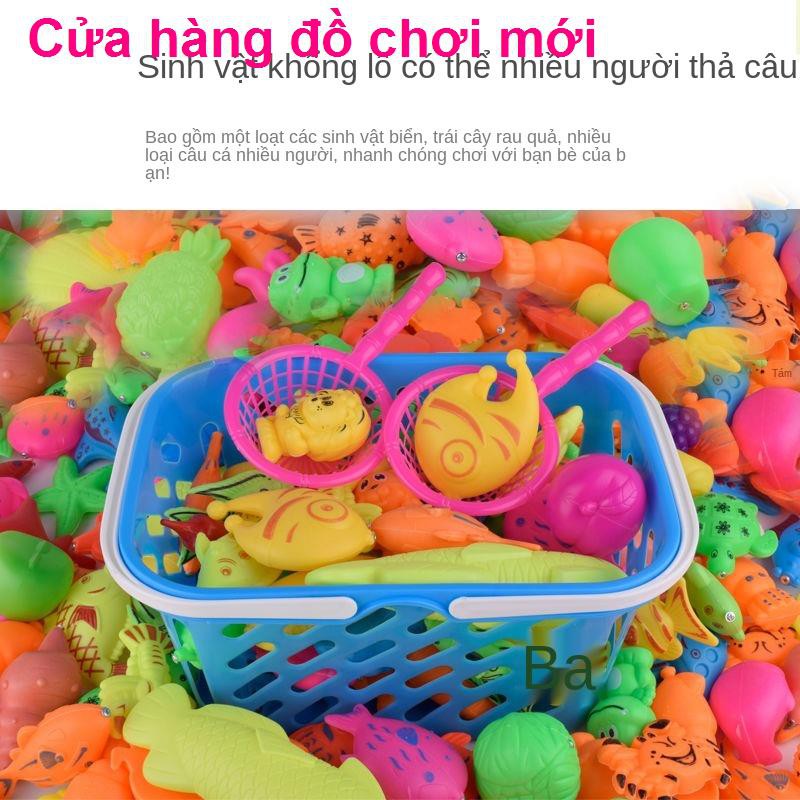 Đồ chơi câu cá từ tính cho trẻ em Bộ hồ bơi bé mèo con trong nhà trò xếp hình trai và gái 3-6 tuổi