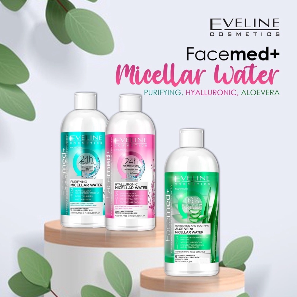 Nước Tẩy Trang Eveline Facemed+ Micellar 3 in 1 Không Cồn Và Paraben Tẩy Sạch Lớp Makeup Cho Da Nhạy Cảm