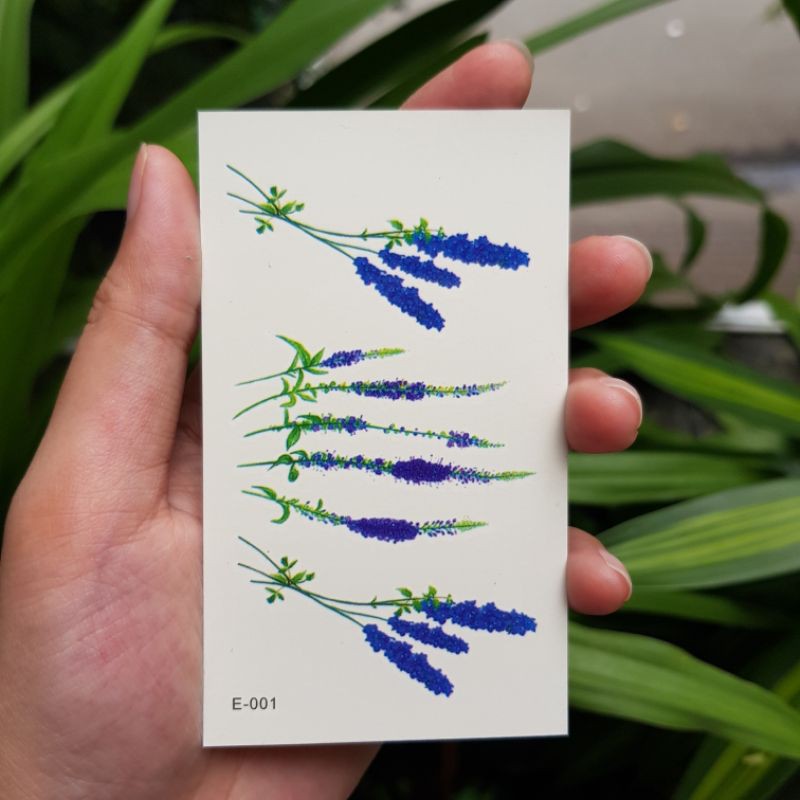 Hình xăm hoa lavender hoa diên vĩ . Xăm dán tatoo mini tạm thời, size &lt;10x6cm