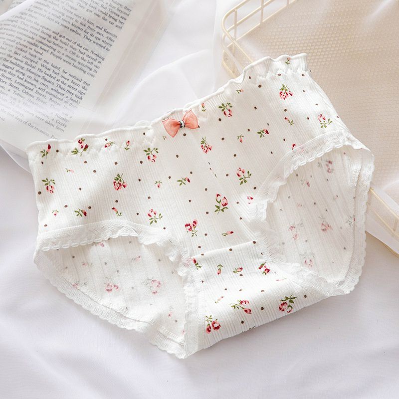 Quần lót nữ cotton gân tăm họa tiết hoa hồng dễ thương co giãn tốt D61