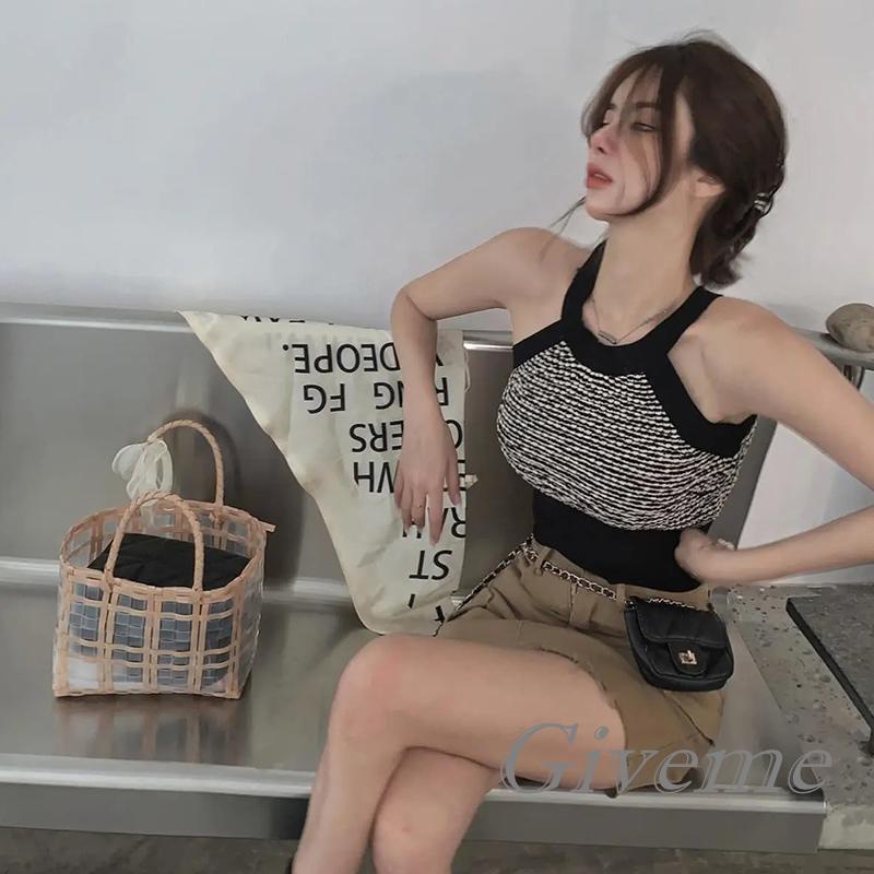 Áo Sát Nách Cổ Tròn Màu Sắc Tương Phản Thoáng Khí Thời Trang Cho Nữ