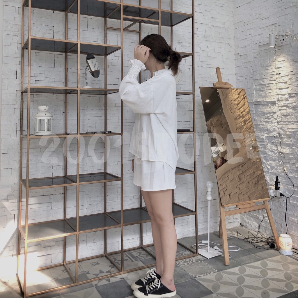 Set đồ nữ, Set áo sơ mi đũi trắng đuôi tôm mix quần đùi trắng bao đẹp[Ảnh thật] | BigBuy360 - bigbuy360.vn