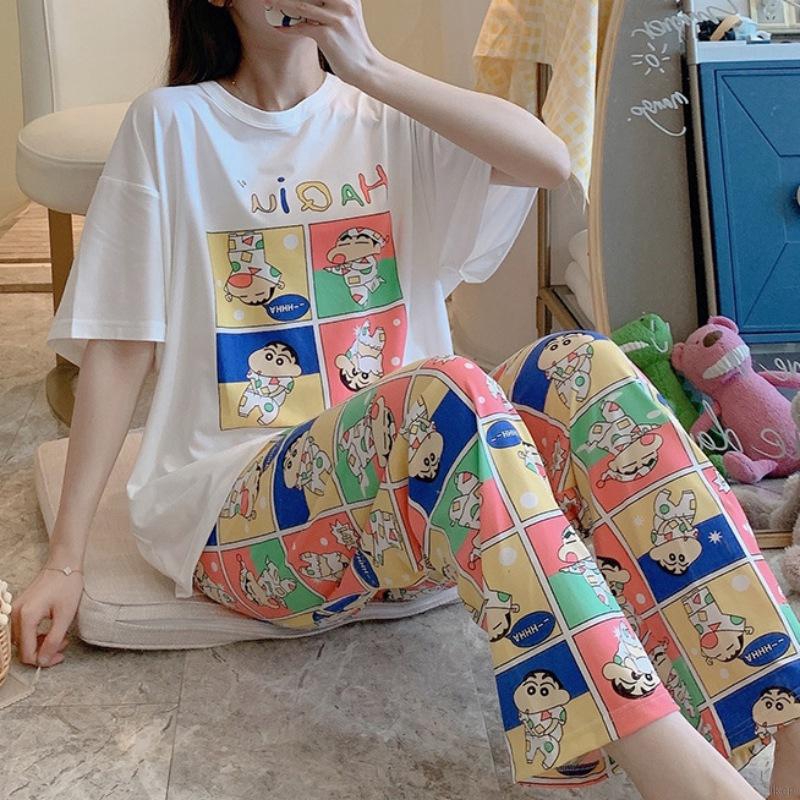 Bộ Đồ Ngủ Pijama Ngắn Tay In Hoạt Hình Dễ Thương Cho Nữ