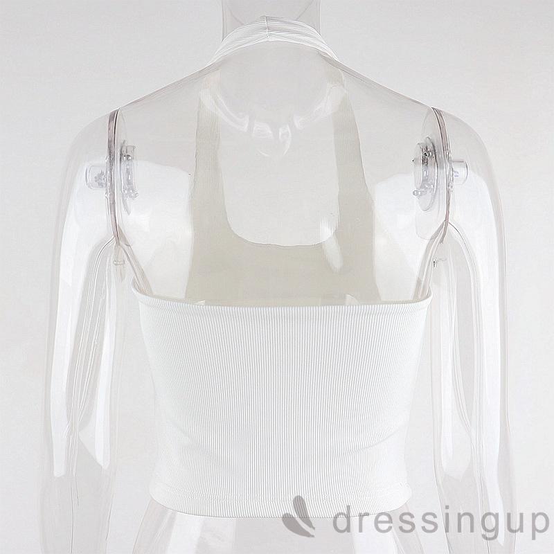 Áo croptop cổ yếm hở lưng dáng ôm không tay màu trơn kiểu mùa hè cho nữ