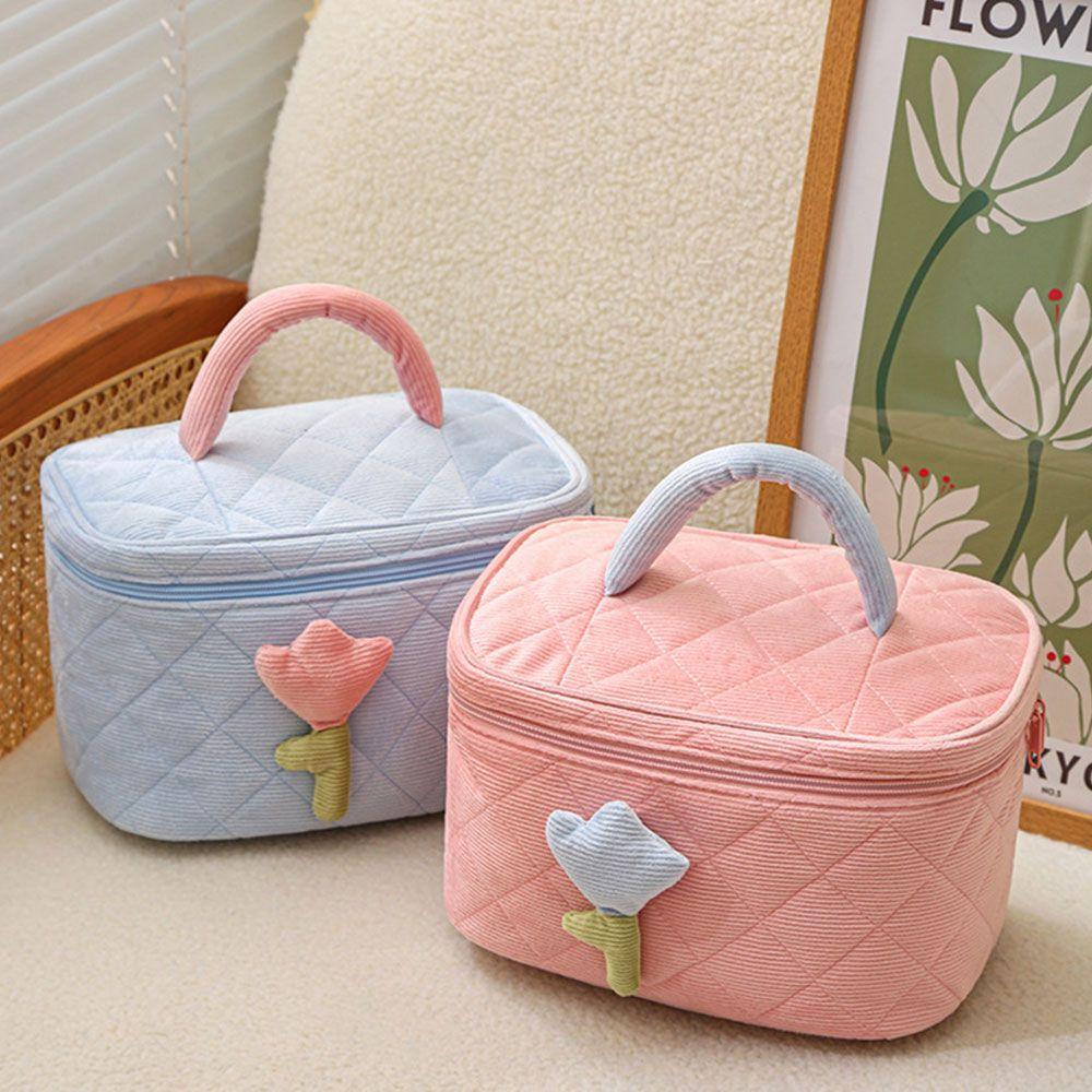 Túi Đựng Mỹ Phẩm Cầm Tay Bằng Nhung Kẻ Thiết Kế Dễ Thương MIHAN1