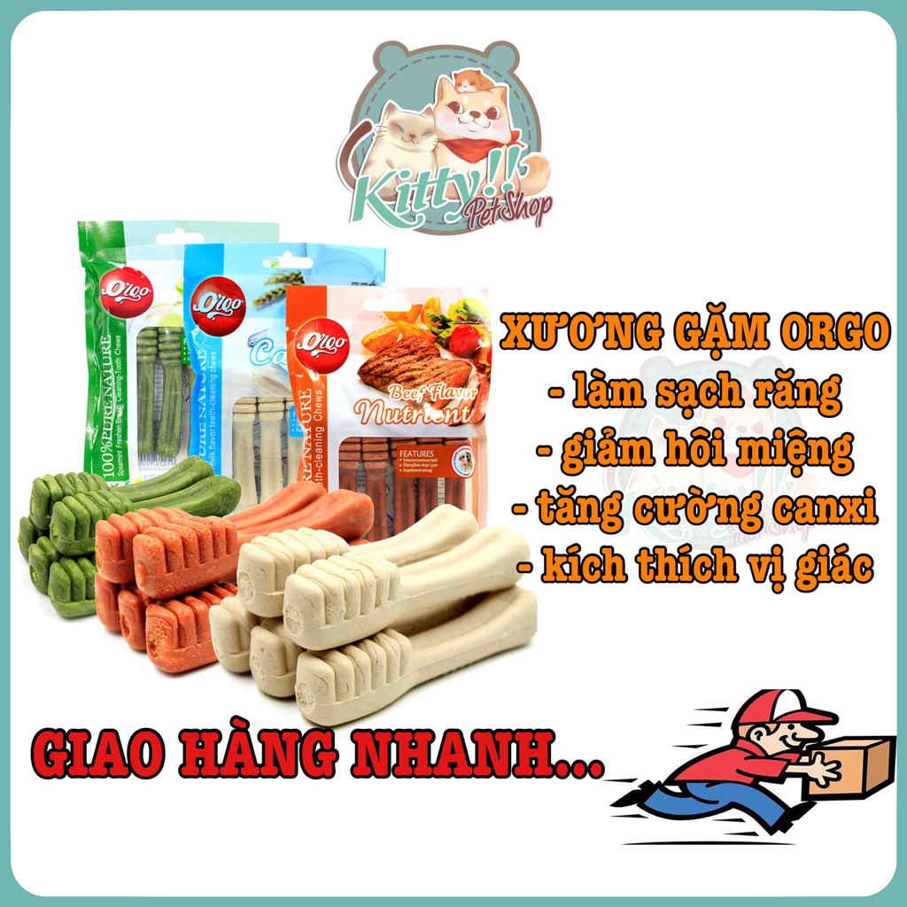 Xương gặm Orgo nhai sạch răng cho chó, xương nhai bàn chải nhiều vị, vị bò vị sữa...cho chó - Kitty Pet Shop