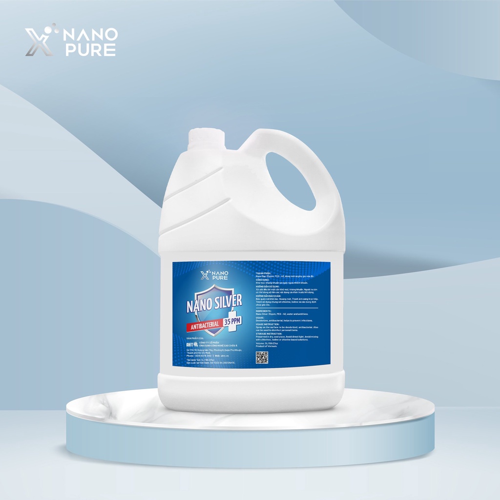 NANO BẠC DIỆT KHUẨN NANO XPURE 35PPM 5L+CHAI XỊT NANO XPURE NƯỚC RỬA TAY KHÔ 500ML-KHỬ MÙI, KHÁNG KHUẨN-AHT CORP (AHTC)