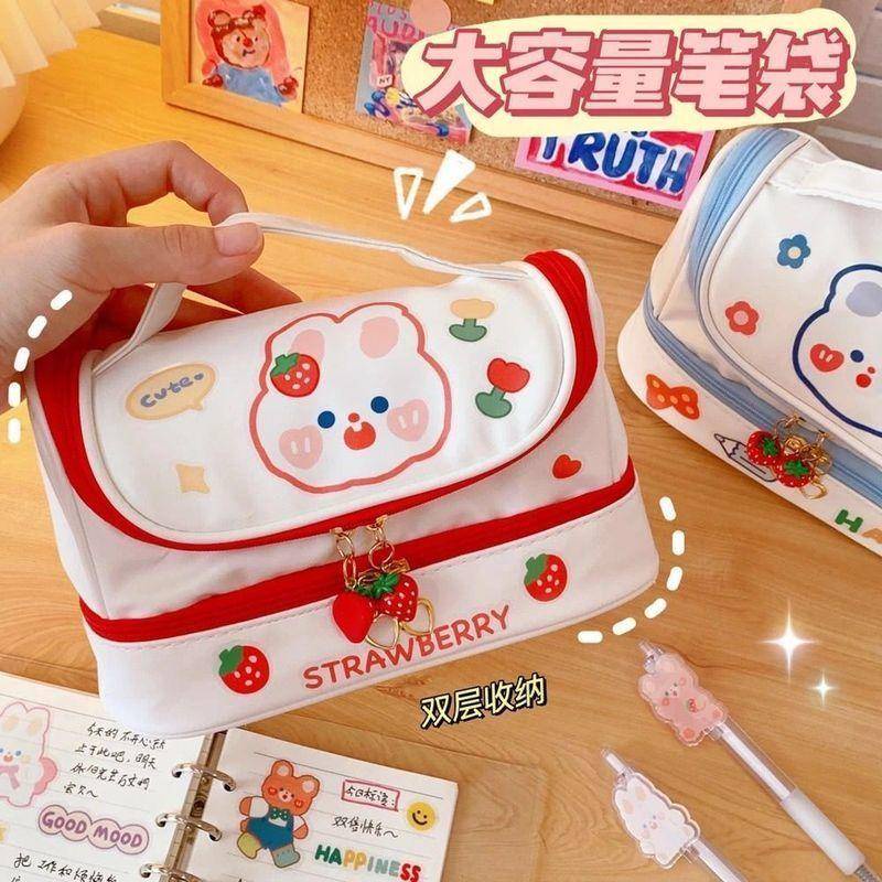 ⭐ iLado ⭐  Túi đựng bút trong suốt cute túi nilong/PVC Rabbit Stickers túi zip nhỏ hộp vải đựng đồ Hộp đựng hộp bút hologram bút cute bọc zip tiểu an văn phòng phẩm Đa Dụng túi đựng đồ dùng cá nhân hình