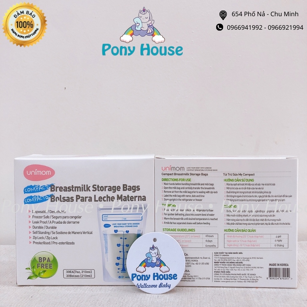 Túi trữ sữa Unimom Hàn Quốc 210ml không có BPA Hộp 30 túi / 60 túi
