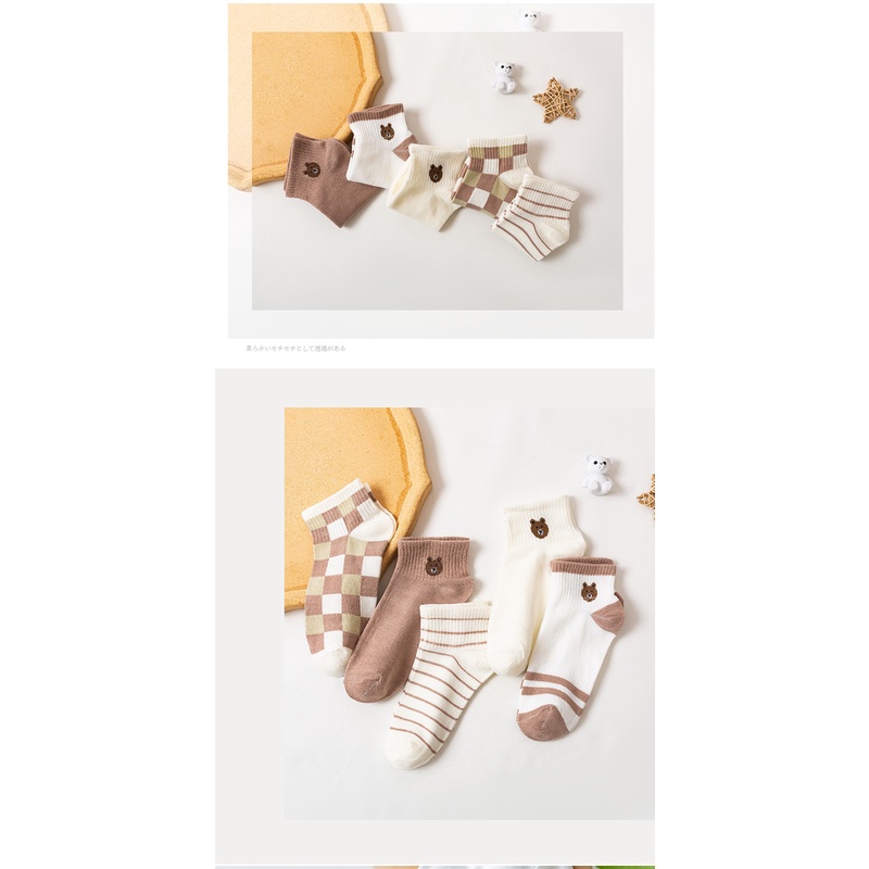 Tất gấu nữ cổ ngắn Hàn Quốc ctue vớ nữ Vintage Cotton thấm hút thoáng khí 5 Màu T.Nu01