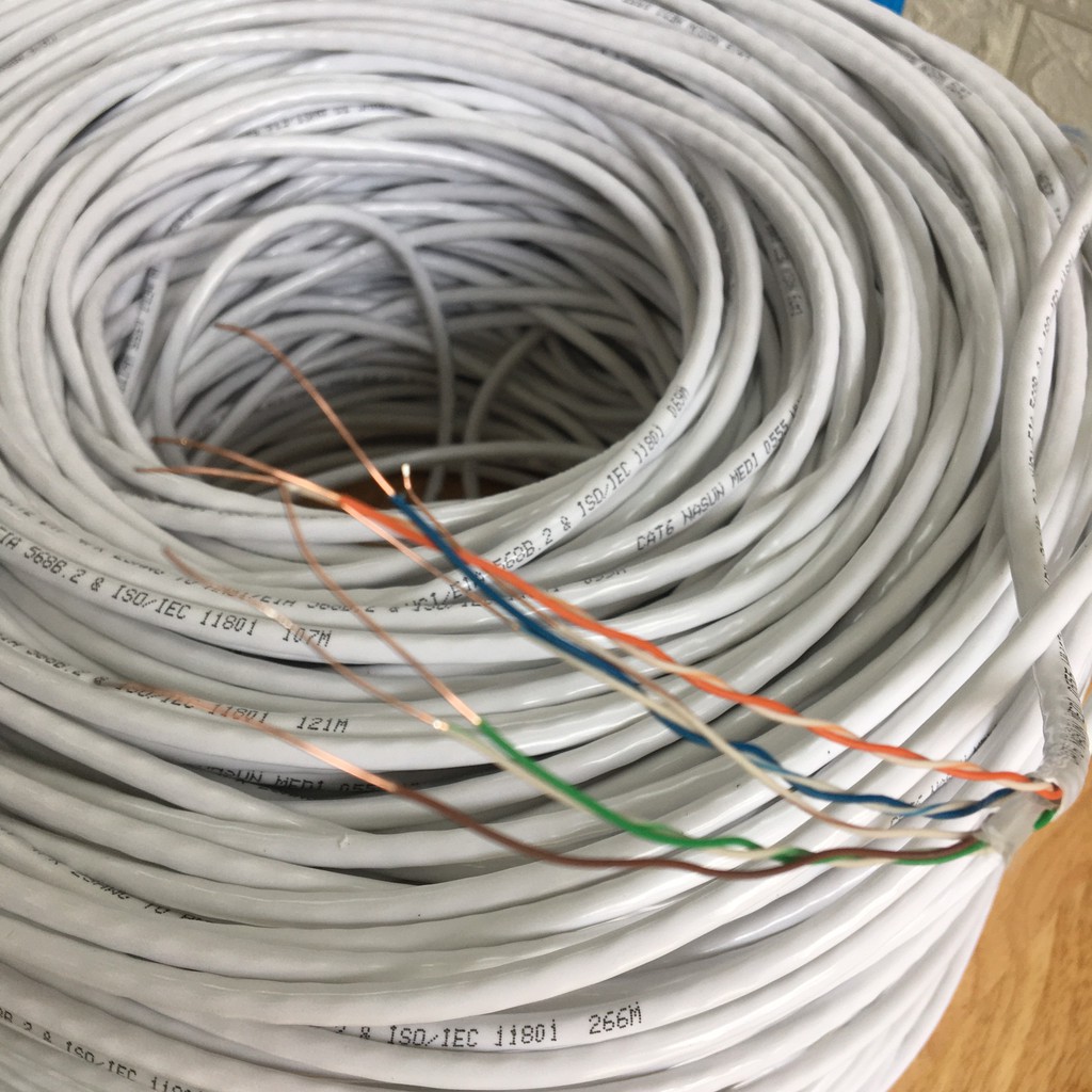 Dây cáp mạng UTP Cat6 Nasun MEDI-0555 (lõi nhôm mạ dồng ko phải lõi sắt mạ đồng cuộn 305M mét đủ)