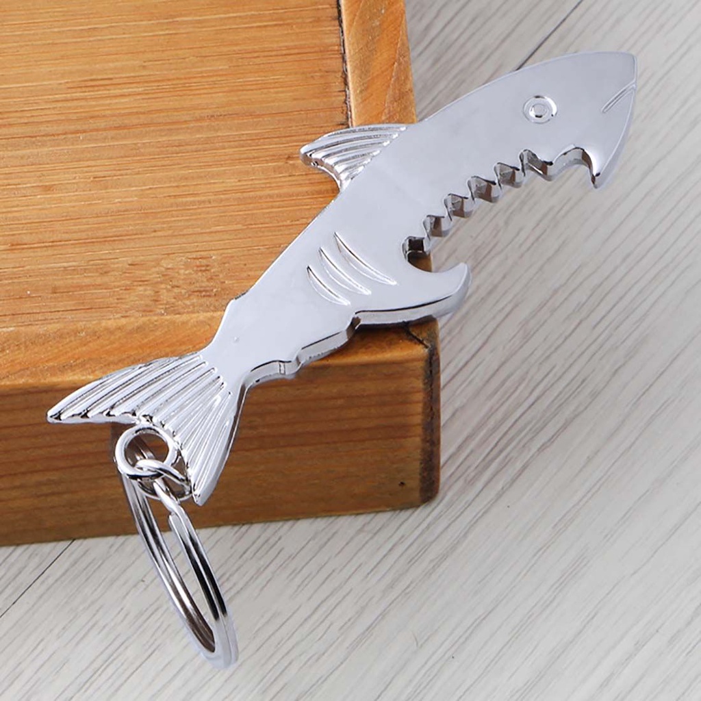 Móc khóa kiêm dụng cụ mở nắp chai hình cá mập bằng kim loại đa năng
