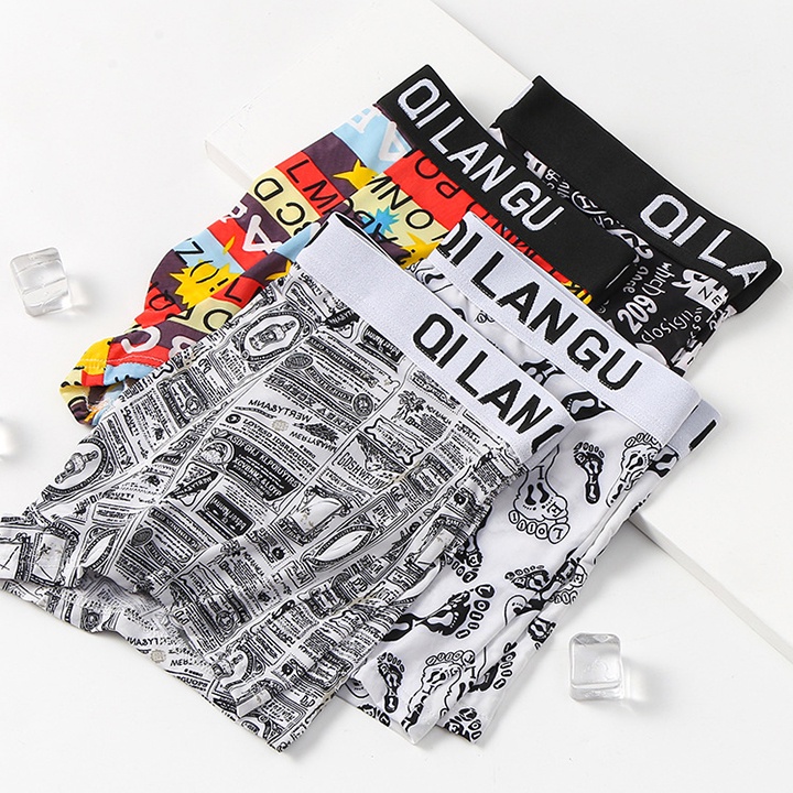 Quần Boxer Đùi Nam Vải Băng Lụa Kháng Khuẩn Cao Cấp, Quần Sịp Lót Boxer Nam Họa Tiết Độc Đáo Co Giãn 4 Chiều