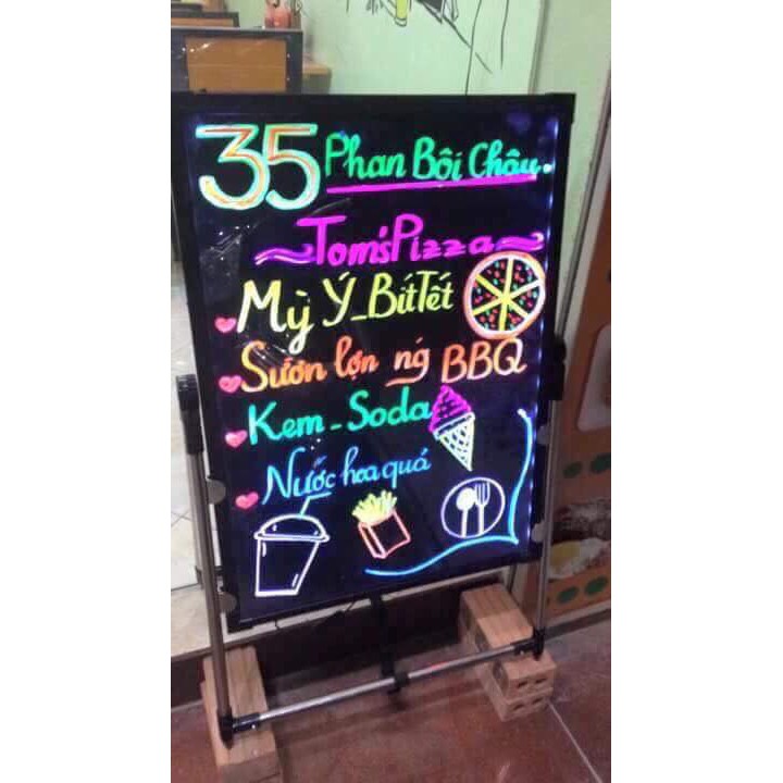 BẢNG ĐÈN LED VIẾT TAY DẠ QUANG KT 60 x 80cm tặng Hộp bút dạ quang ngòi 6mm