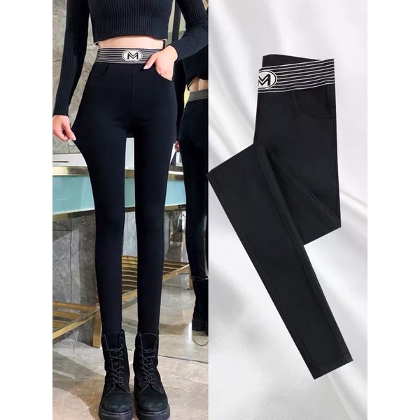 Quần legging bozip Quần tất cạp chữ M Quần slim fit