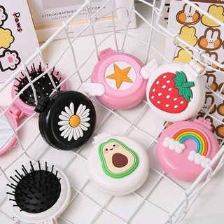 lược gấp kèm gương mini phong cách hàn quốc