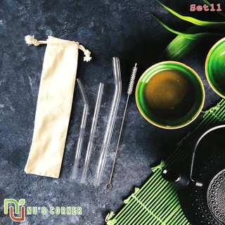 SET 11 - TỔNG HỢP 3 ống thủy tinh không màu (2 ống thường, 1 ống trân châu) + 1 cọ cứng + 1 túi vải