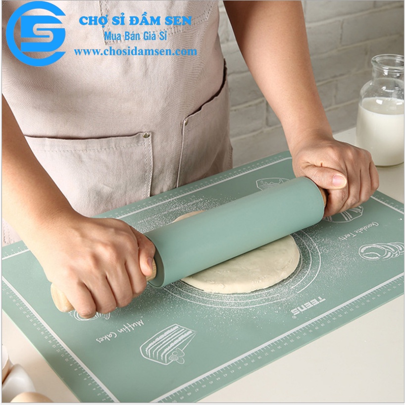 Cây lăn bột, cây cán bột bằng silicon tay cầm bằng gỗ dài 30cm, dụng cụ làm bánh chống dính cao cấp  G276-CayLanBot-30cm