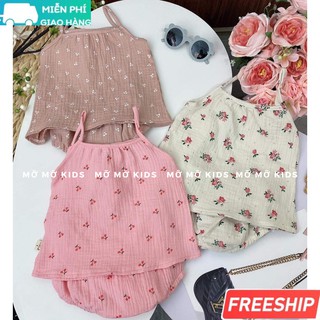 (Hàng thiết kế) Bộ bé gái hai dây kèm quần vải xô Muslin loại 1 mềm mại êm mát cho bé yêu