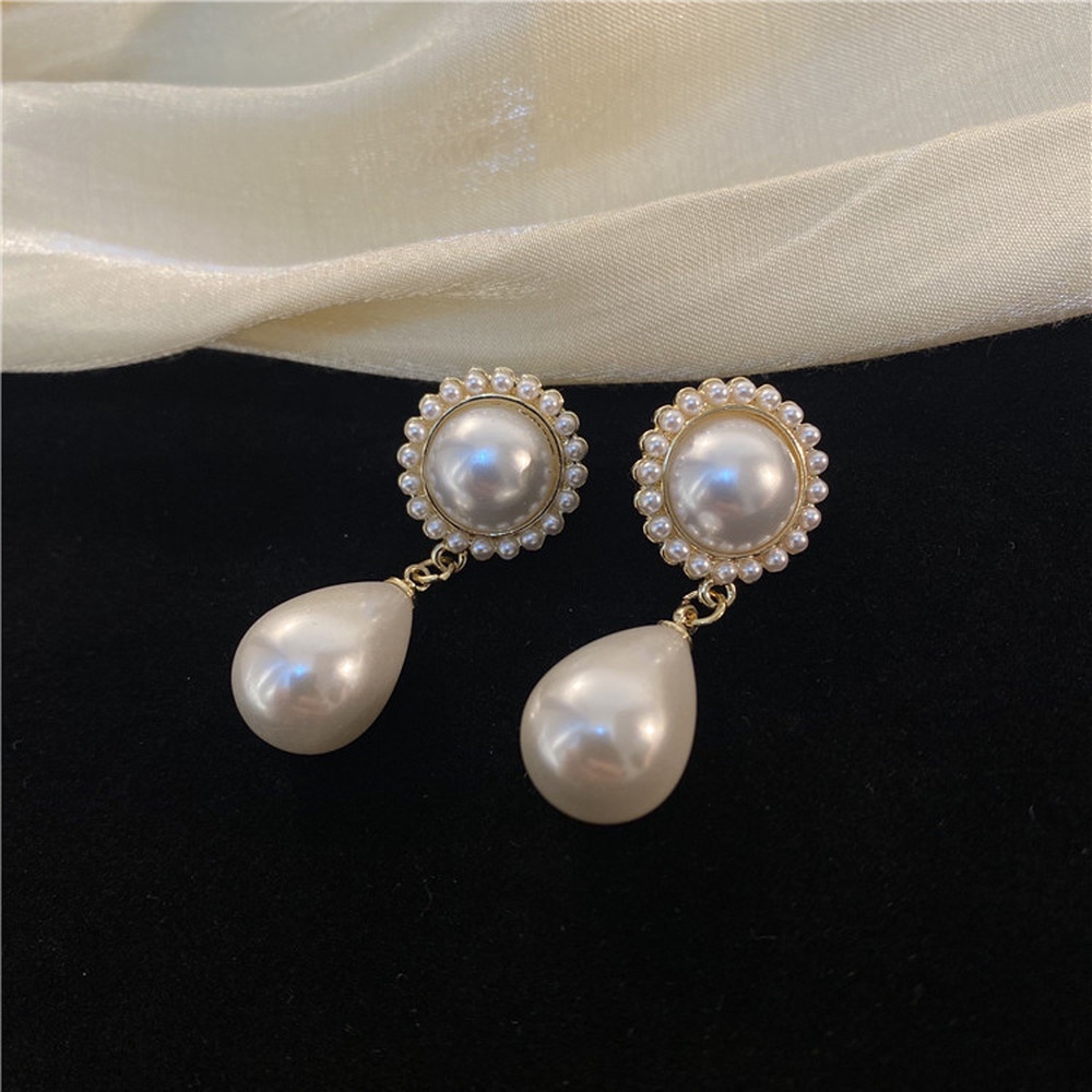 Hoa Tai Hình Giọt Nước Đính Ngọc Trai Nhân Tạo Thời Trang