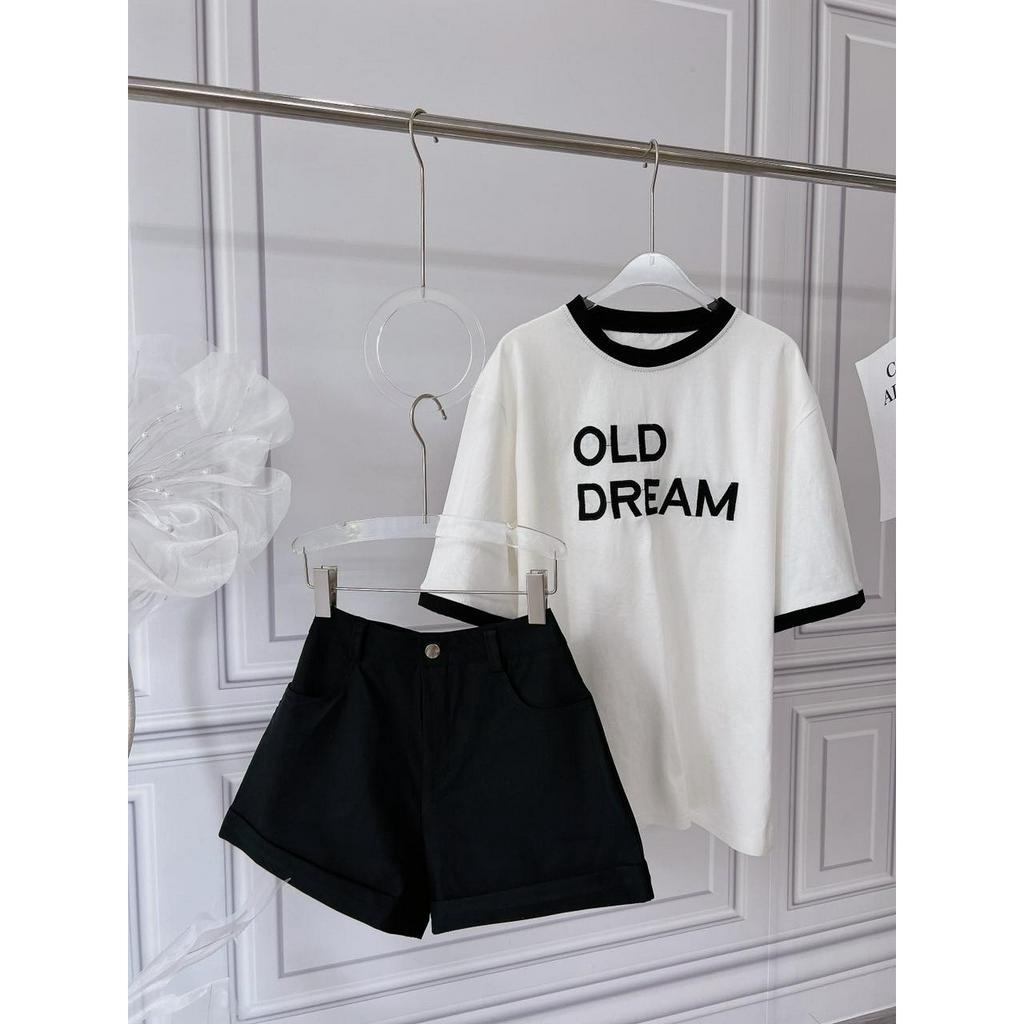 SET ÁO THUN THÊU CHỮ VIỀN ĐEN + SHORT ĐEN