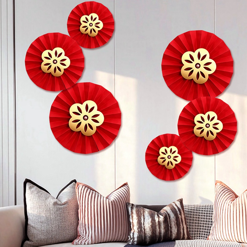 Set 6 cái hoa rẻ quạt giấy dùng để trang trí tiệc cưới phong cách Trung Hoa cổ điển