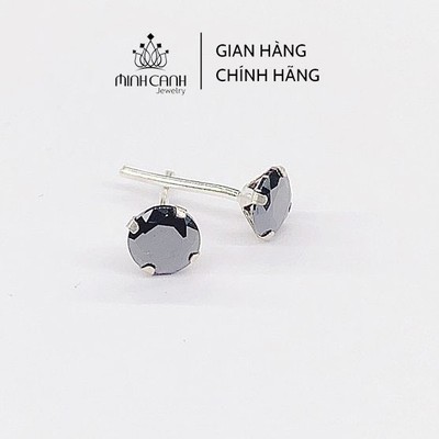 Bông Tai Nụ Đá Tròn Đen Chốt Bạc Ta - Minh Canh Jewelry