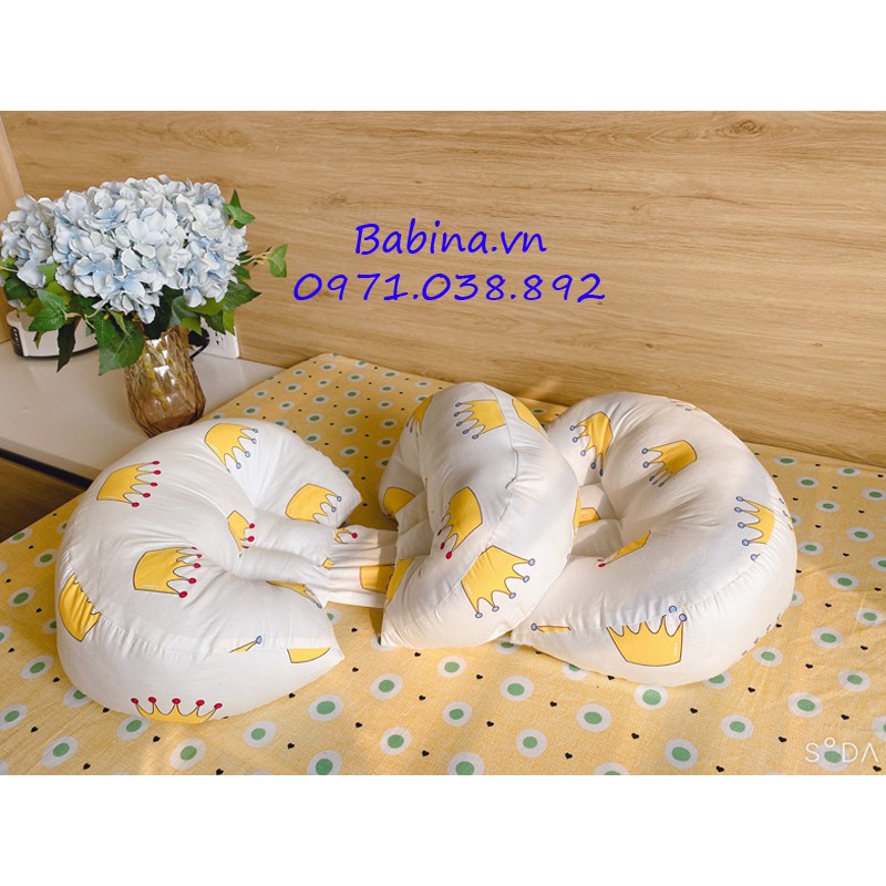 Gối bầu cánh tiên có thêm gối phụ hàng thiết kế tự may, 100% cotton, lõi bông xơ mềm