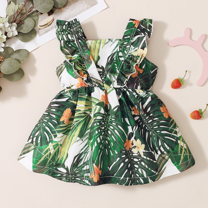 Đầm MIKRDOO không tay in họa tiết chiếc lá thời trang mùa hè xinh xắn cho bé gái