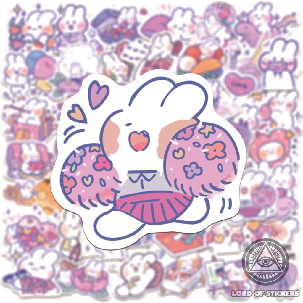 Set 50 Miếng Dán Hoạt Hình Dễ Thương Thỏ Trắng Đáng Yêu Sticker Cute Chống Thấm Nước Trang Trí Mũ Bảo Hiểm, Laptop, Sổ
