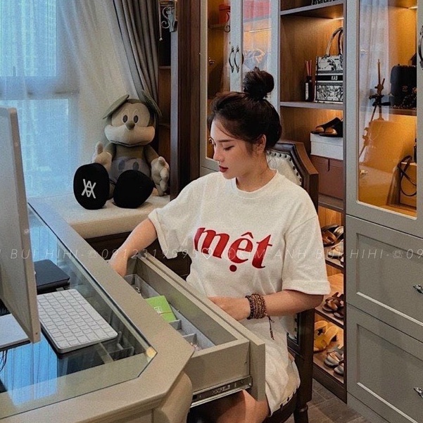 Áo phông in chữ MỆT hothit phông tay lỡ dáng thụng vanmiushop