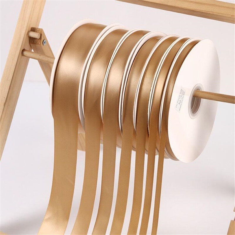 Cuộn dây ruy băng satin màu vàng sâm panh 22m dùng trang trí tiệc cưới có 5 kích thước