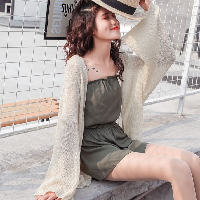 Áo Cardigan Len Dệt Kim Mỏng Nhẹ Đi Biển Khoác Ngoài Bikini Vintage Sexy - SVFA80b
