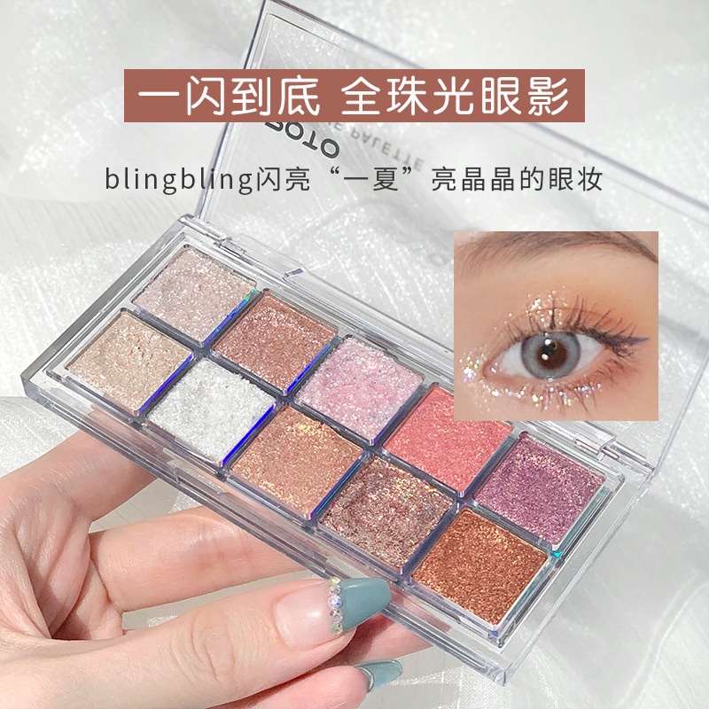 Bảng Phấn Mắt 10 Màu Sắc Hiệu Ứng Lì/ Ánh Nhũ Chống Nước Lên Màu Cực Chuẩn
