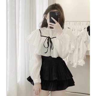Áo sơ mi cổ tròn viền bèo thuỷ thủ