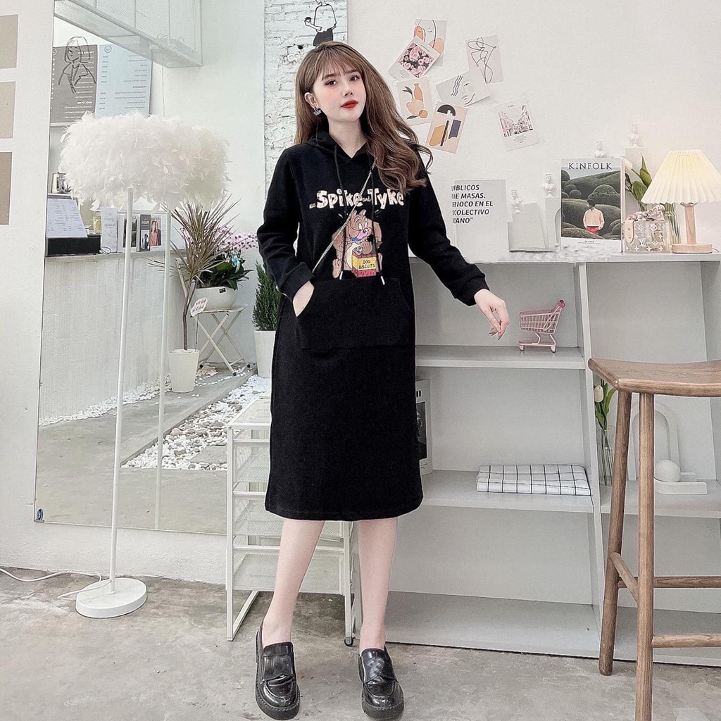 Đầm suông dài , váy suông bầu thu đông chất nỉ Gemmy House Spike