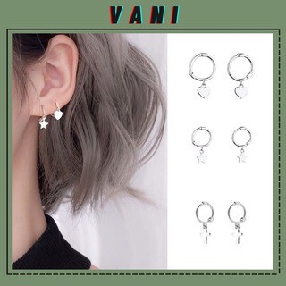[ 1 CHIẾC ]Khuyên Bạc Tròn Ulzzang Hình Trái Tim / Ngôi Sao / Thánh Giá - VANI STORE [TS000165]