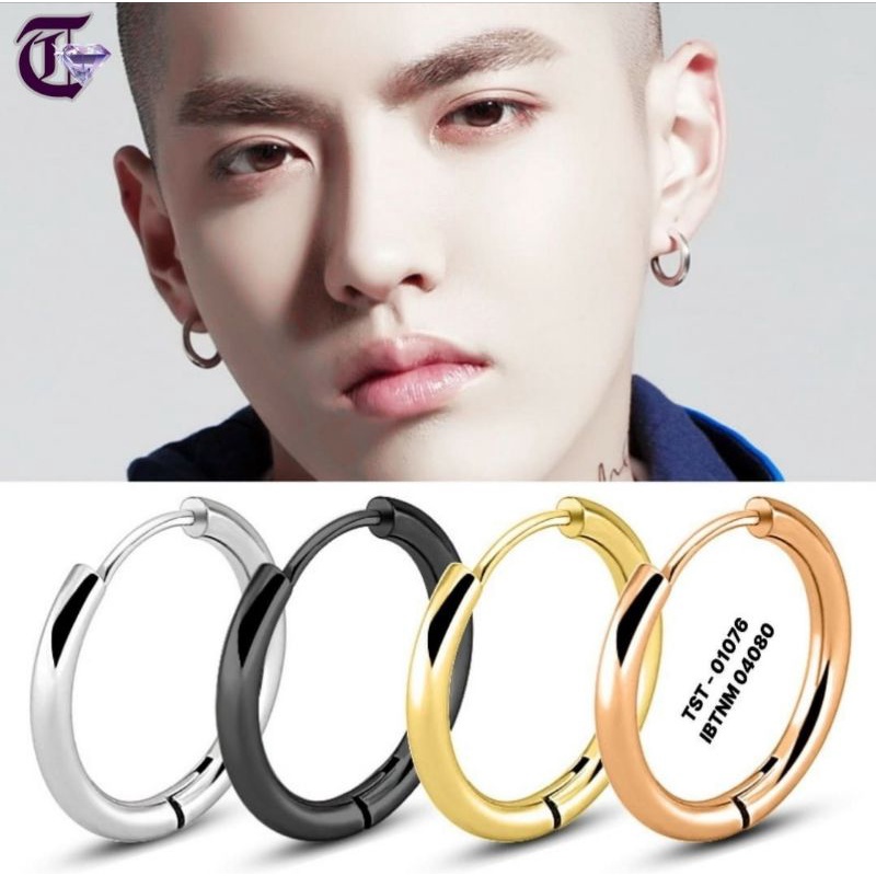 BÔNG TAI INOX NAM KHOEN TRÒN MẠ VÀNG IBTNM 01076