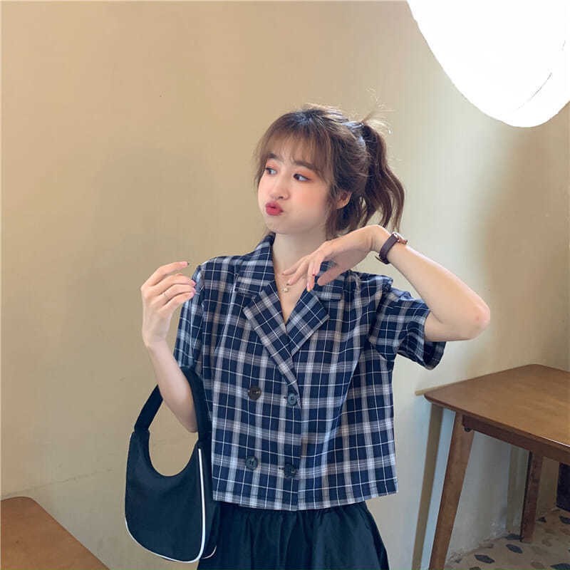 Áo khoác vest blazer nữ kẻ caro phong cách Hàn Quốc | BigBuy360 - bigbuy360.vn