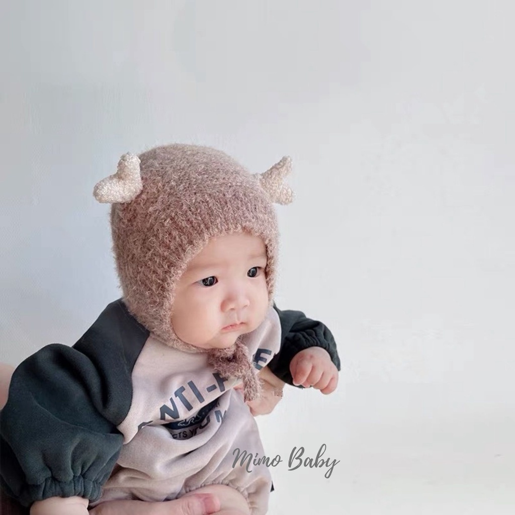 Mũ len nhung cột dây đôi gạc nai nhỏ xinh cho bé mimo baby ML48