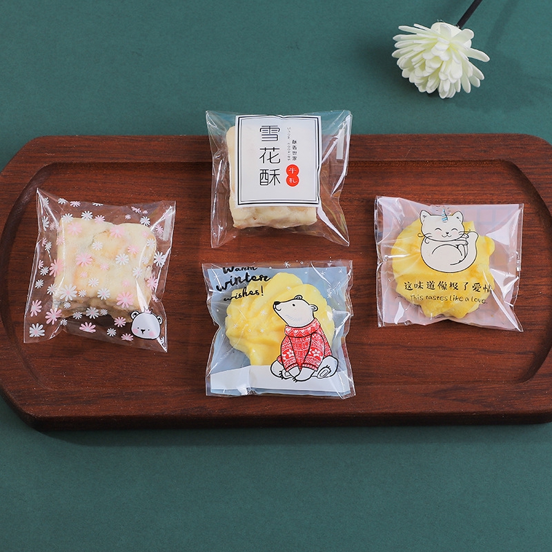 Set 100 túi đựng bánh kẹo trong suốt tự dính tiện dụng
