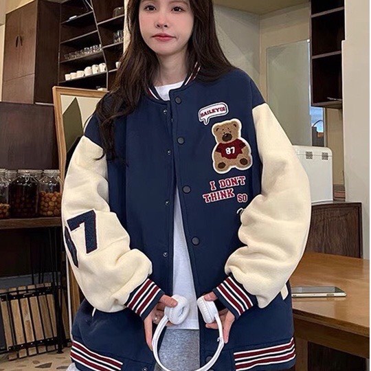 Áo khoác bomber nữ form rộng , Áo bomber nam nữ hình chú gấu phong cách style