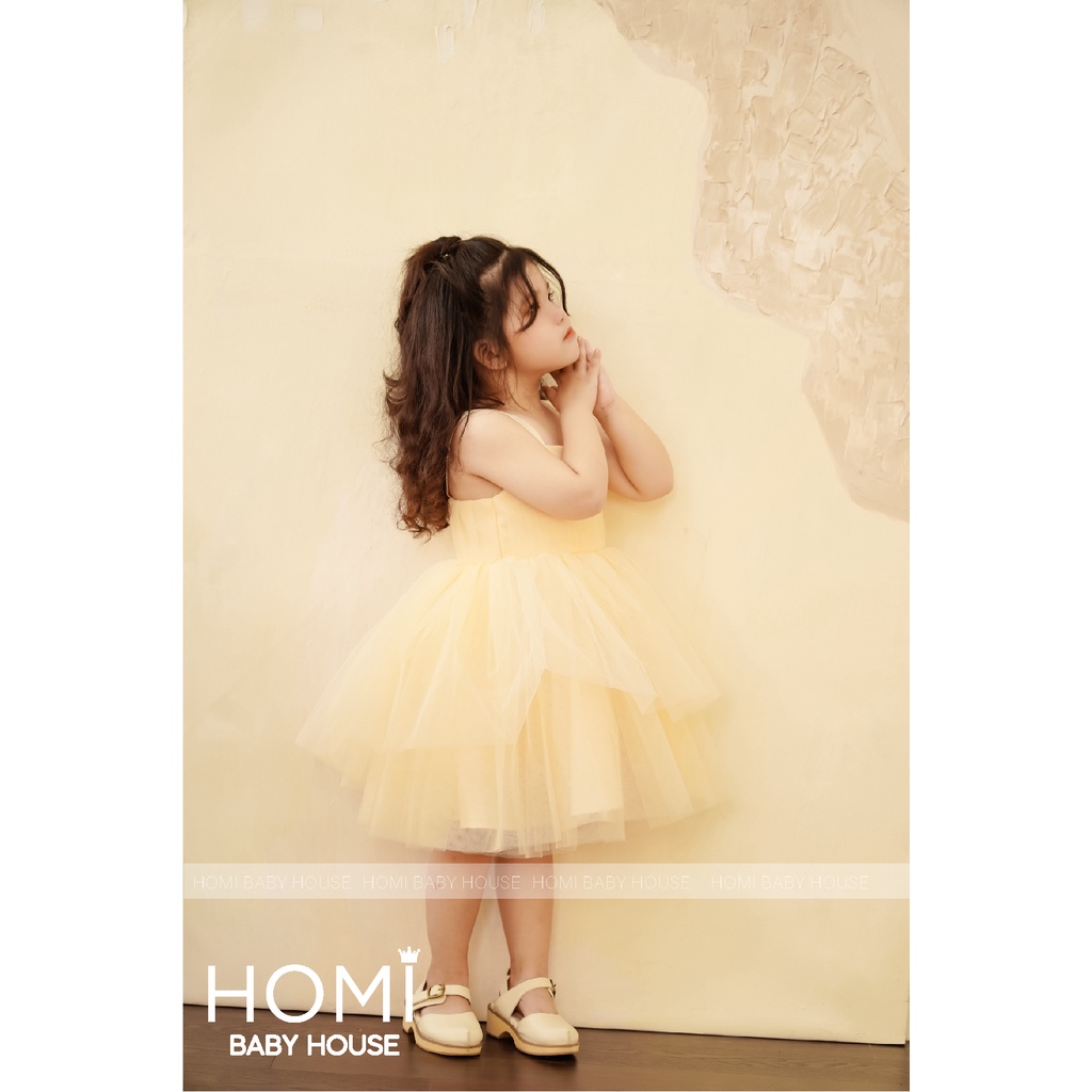 Đầm công chúa Yoona cho bé 2 dây mây tầng vàng HOMI BABY HOUSE váy cho bé gái đi chơi dạo phố