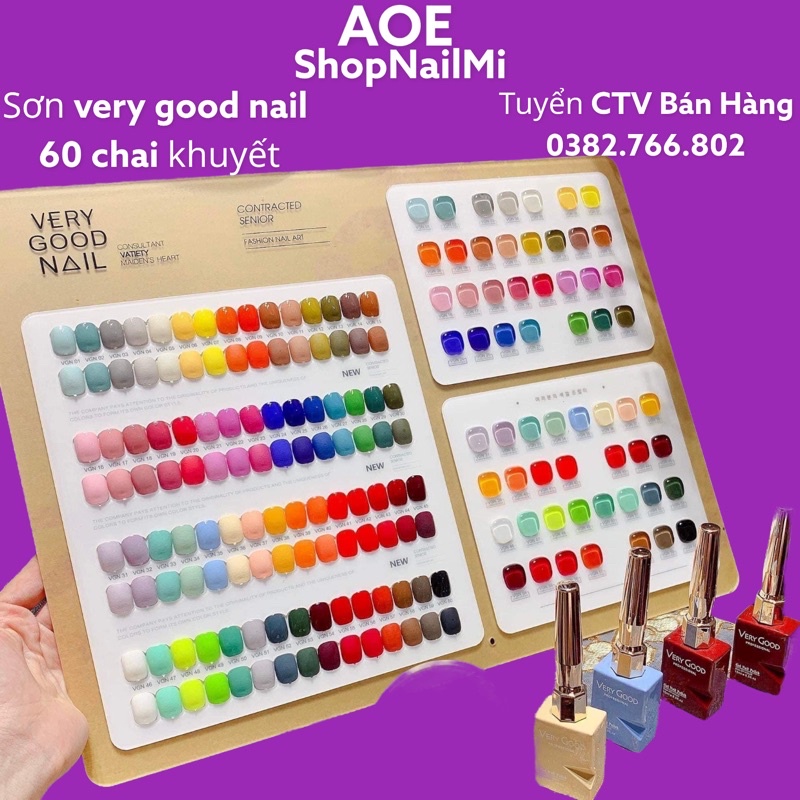 Sét Sơn Gel Very Good Nail Chai Khuyết 60 Màu, Nước Sơn Cực Đẹp Xịnin Tặng Bảng + Base Top